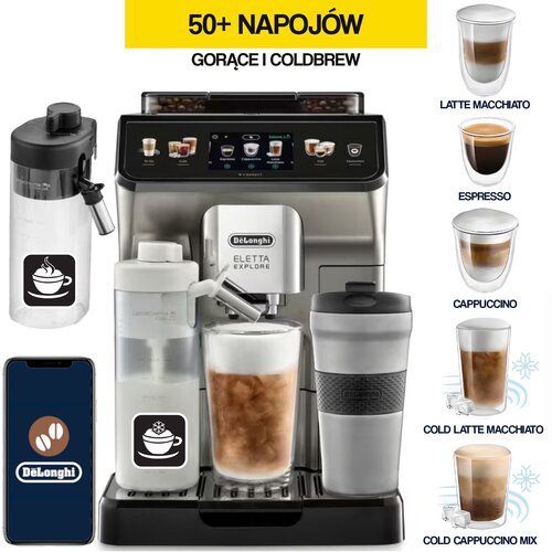 Ekspres DELONGHI Eletta Explore ECAM450.86.T (spienianie mleka na ciepło i zimno) (Cold Brew)
